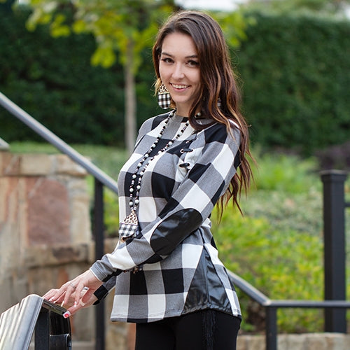Buffalo Plaid Top with Elbow Patches