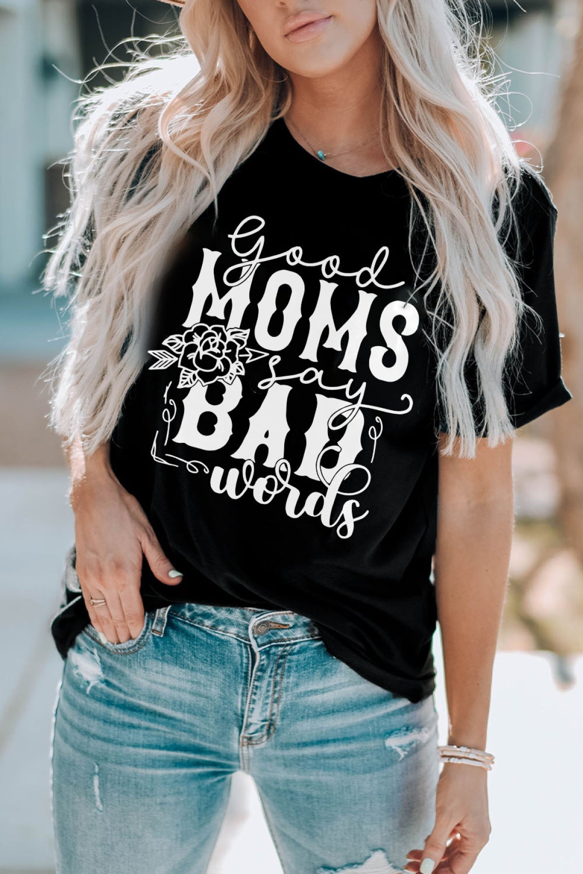 Black Letters Slogan Graphic Mama T-Shirt