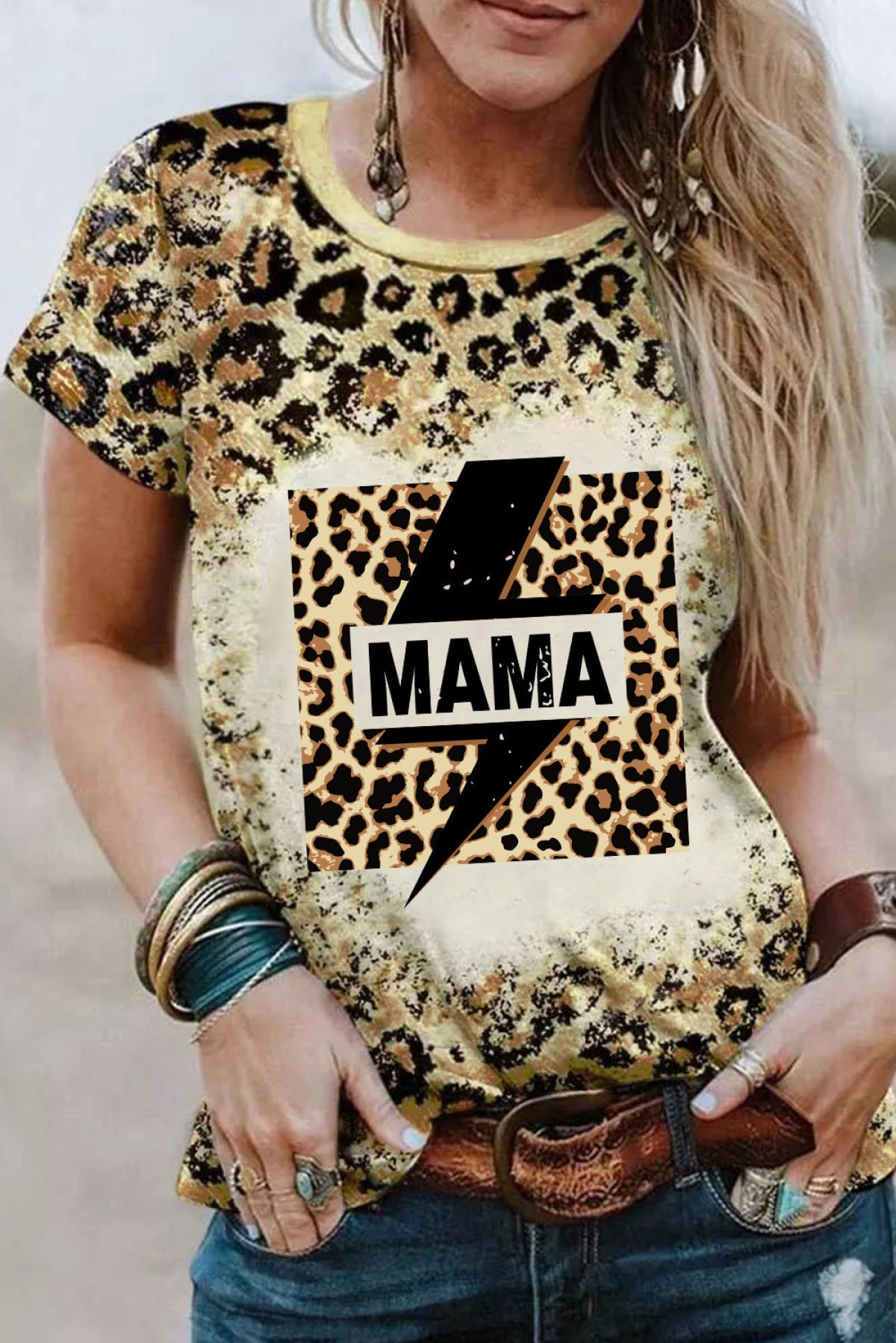 Leopard MAMA Graphic Print Bleached T Shirt