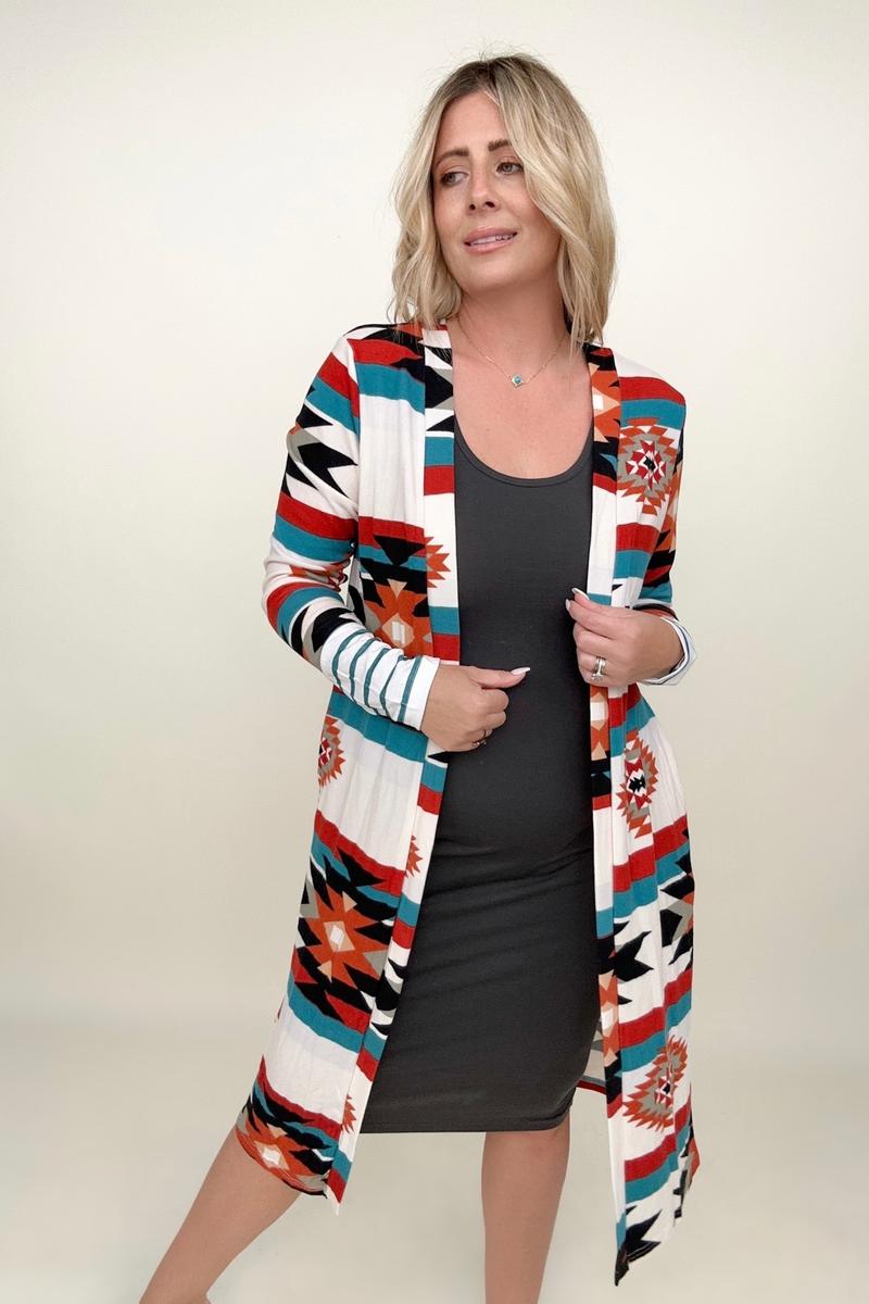 Multicolor Geometric Color Block Long Cardigan