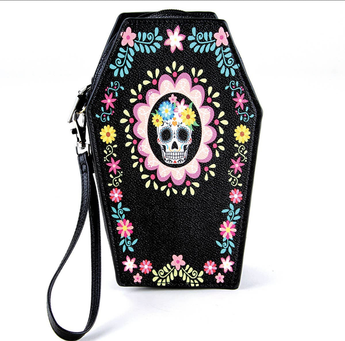 Coffin Sugar Skull wristlet