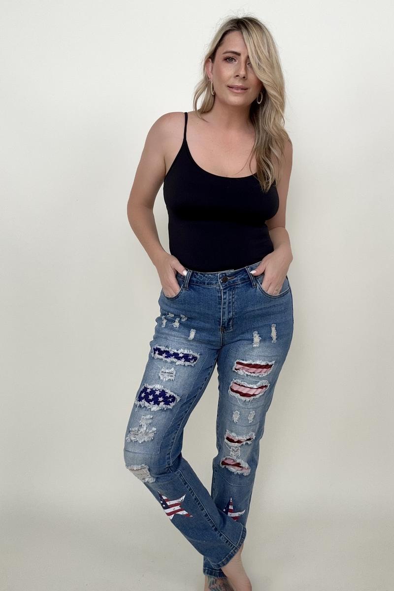 Stars And Stripes Patchwork Distressed Jeans