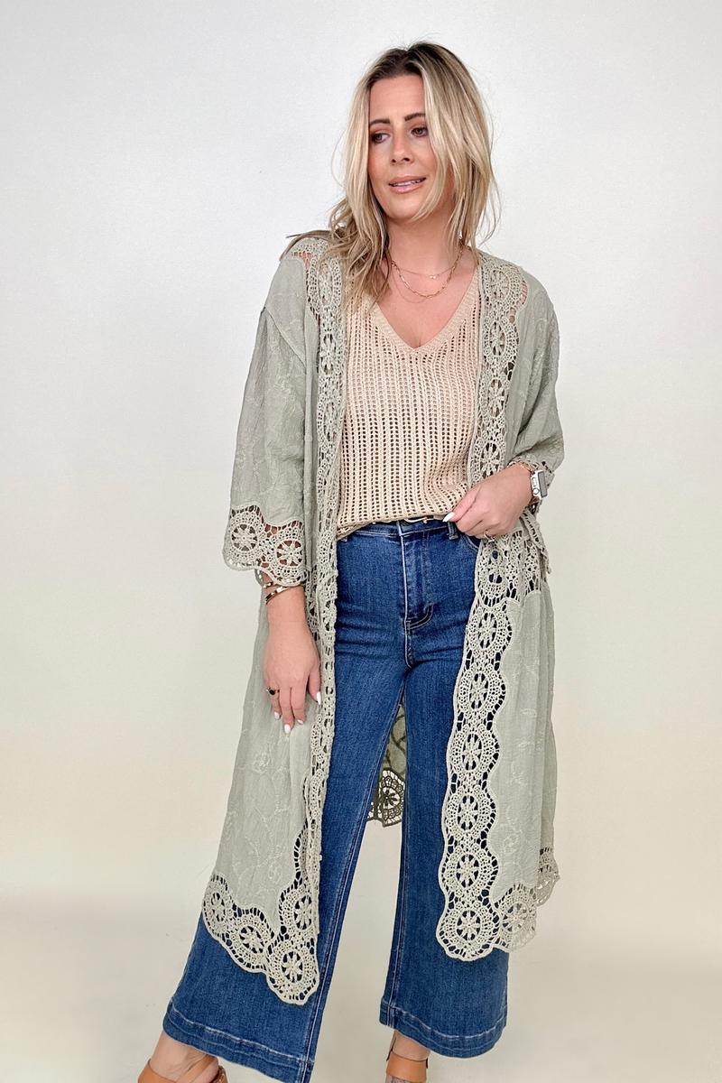 Leto Crochet Open Patch Longline Kimono