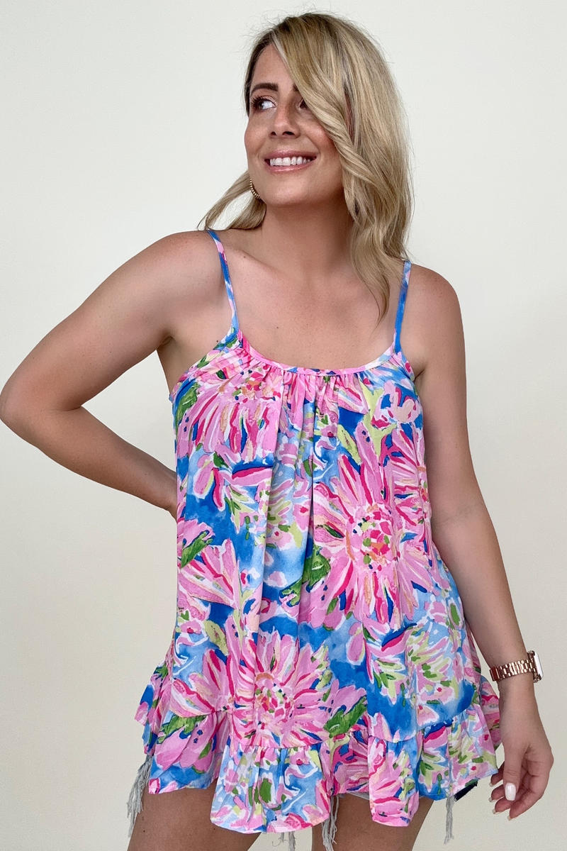 Abstract Floral Print Spaghetti Strap Camisole